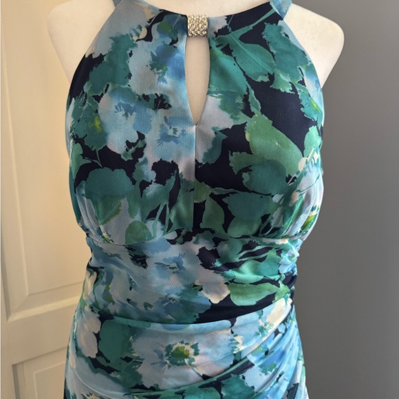 Betsy & Adam Navy Floral Maxi Dress with Teal and White Blooms - Picture 3 of 7